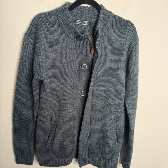 Woolovers Men's Small Blue Cardigan Sweater Button Up Ribbed Knit Fall Cozy - Picture 1 of 6